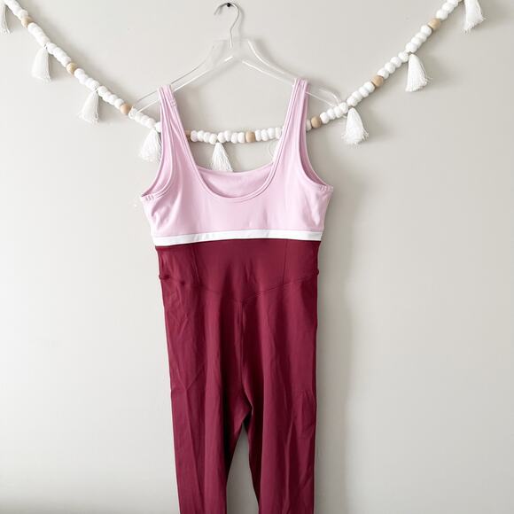 Lacoste x Bandier Colorblock Full Bodysuit All Motion Bordeaux Size Large - Picture 13 of 13